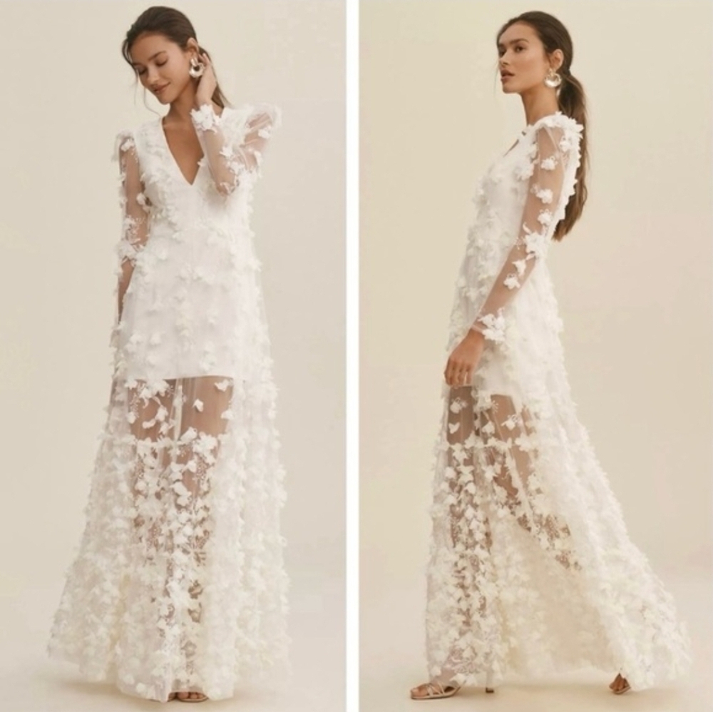 HELSI Blair Ivory 3D Floral Long Sleeve Maxi Dress Bridal Wedding Sz XS NWT